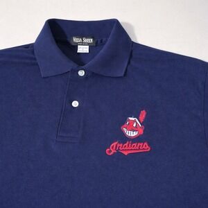 Vintage Cleveland Indians Polo shirt Wahoo Velva Sheen Large Blue USA L